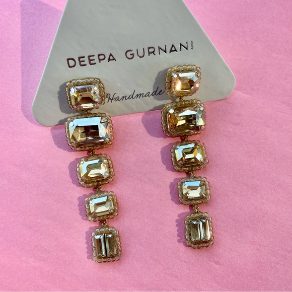 Deepa Gurnani Linear Crystal Drop Earrings Gold NWT - Picture 5 of 8